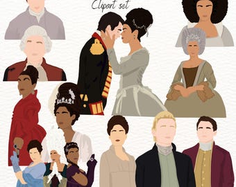 Queen Charlotte Bridgerton Clipart Bundle 11 PNGs Young and Older Charlotte, King George, Lady Danbury, Violet and More Digital Download