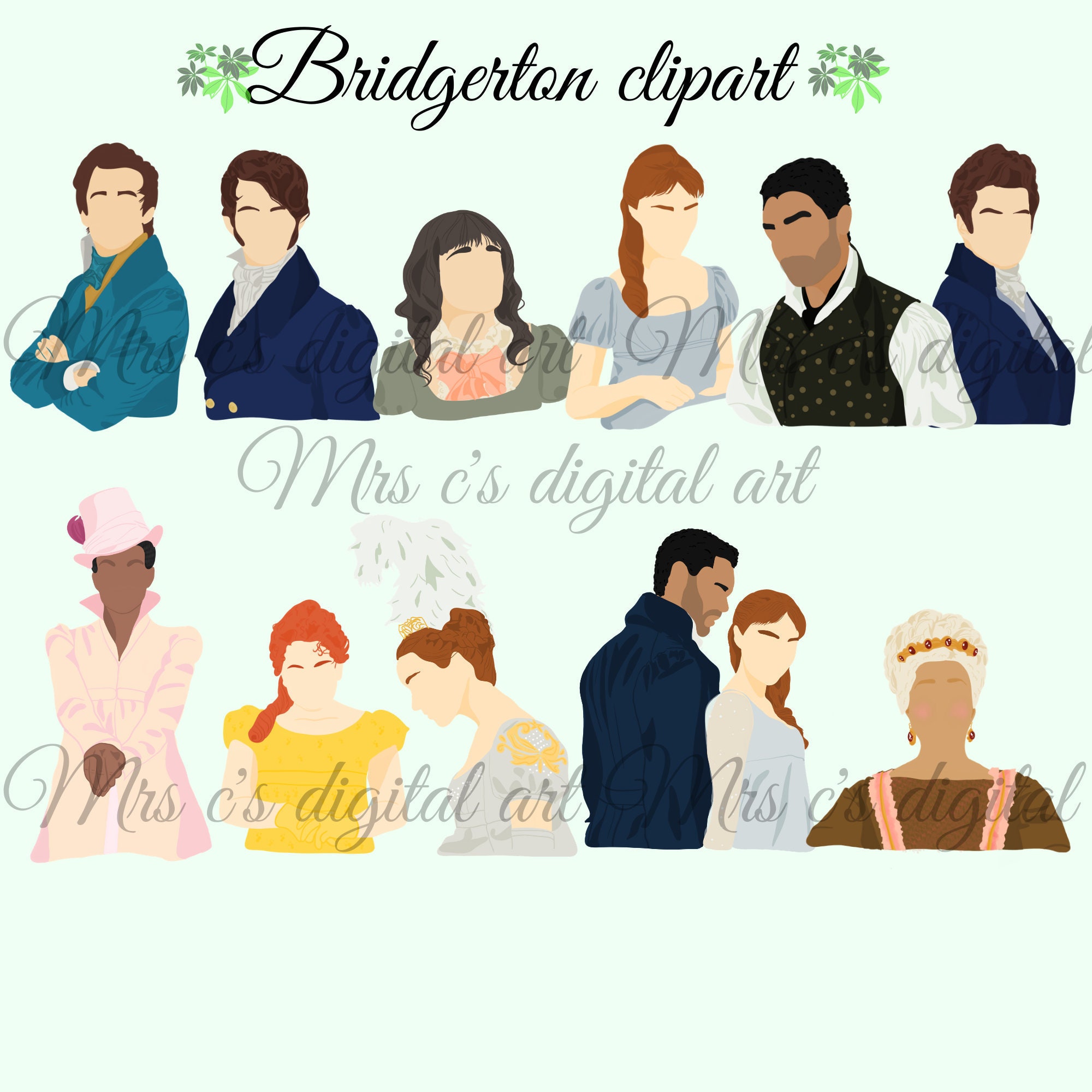 Bridgerton Clipart, cast of Bridgerton clipart, downloadable