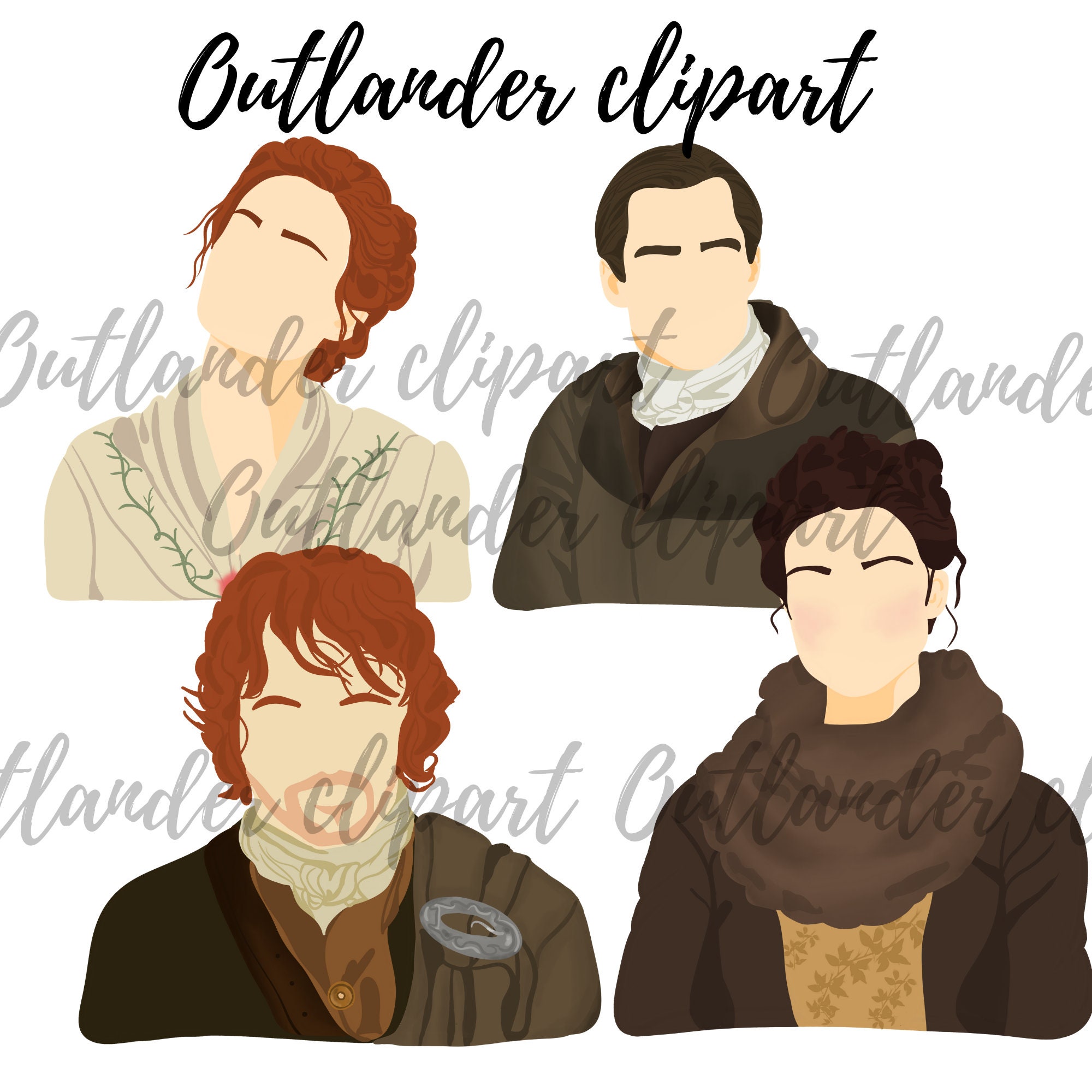 Outlander Clipart Jamie and Claire Fraser Clip art. | Etsy
