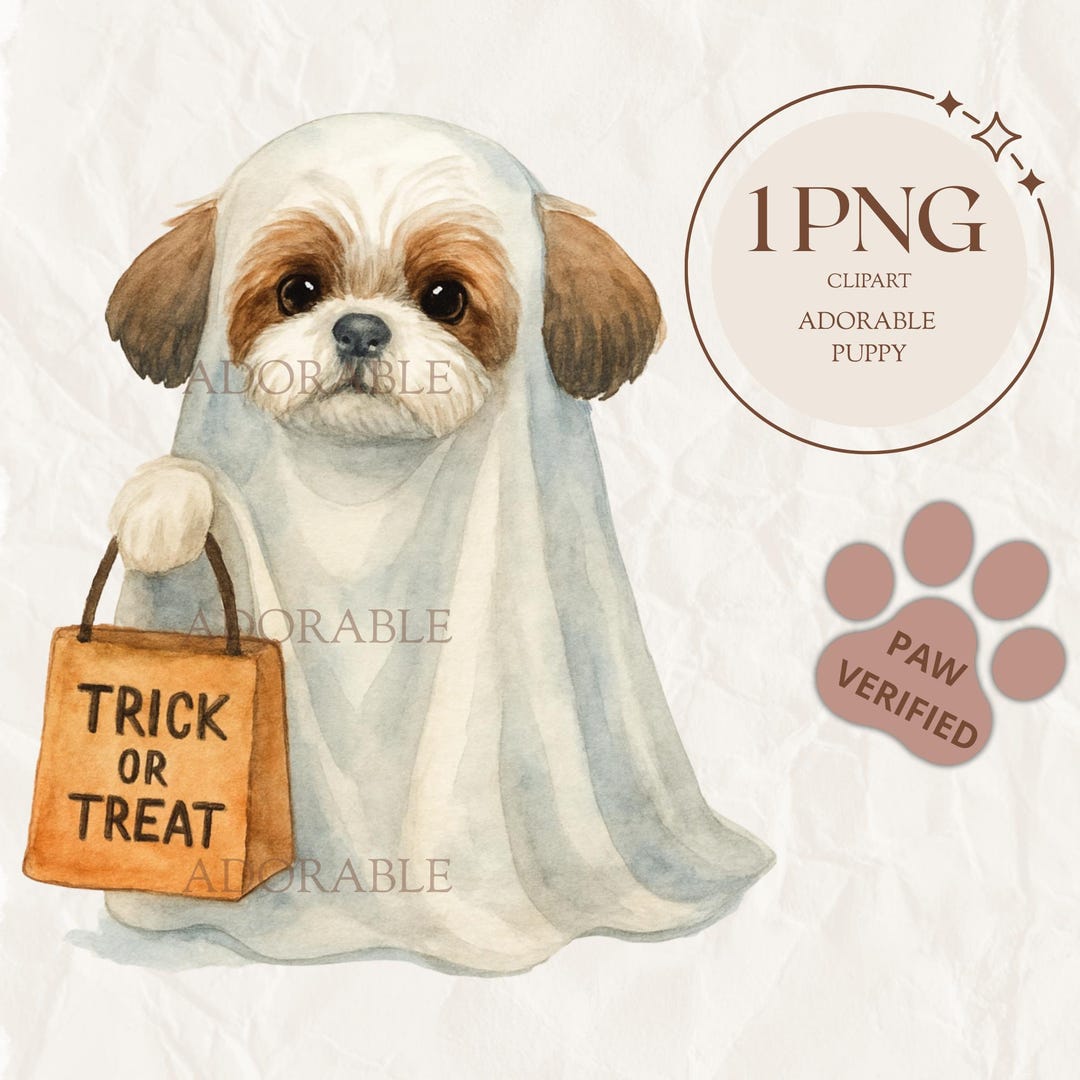 Watercolor Halloween Dog Clipart – Shih Tzu Puppy in Ghost Costume - Etsy