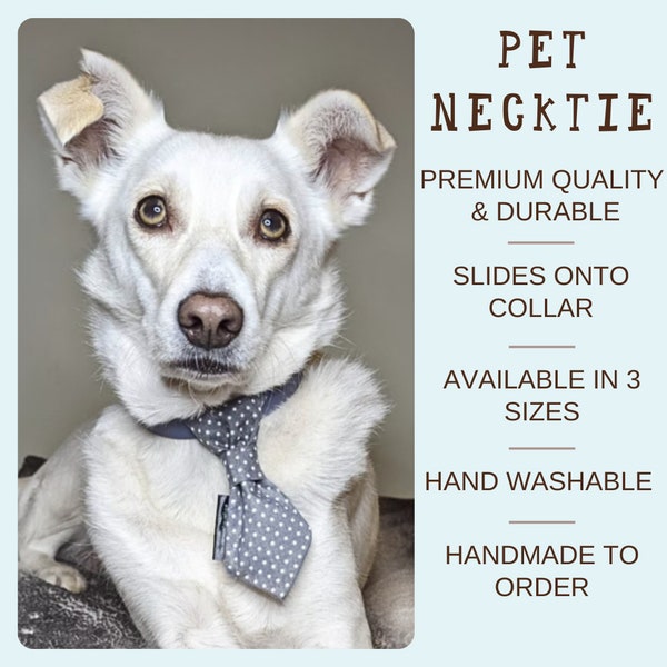 Grey Polka Dot Pet Necktie | Smart Dog Tie | Slip on Necktie | Funky Pet Accessories