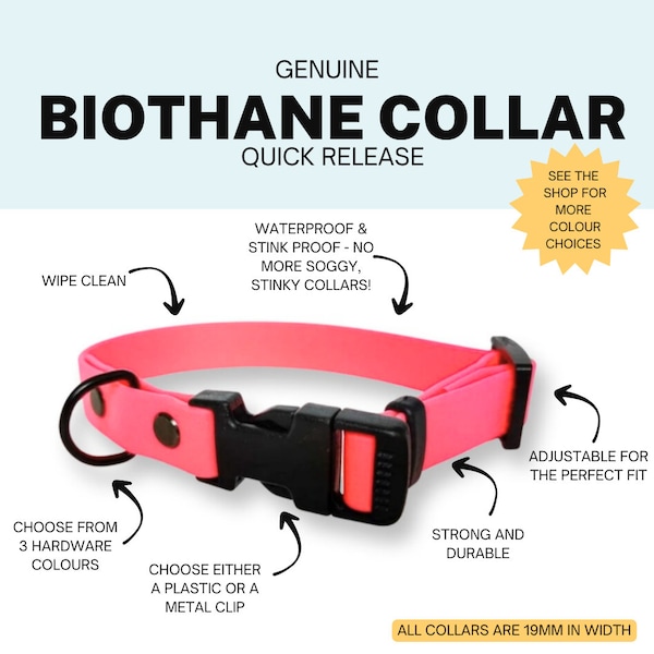 Hot Pink Biothane Dog Collar | Vegan Dog Collar | Quick Release Dog Collar | Waterproof Dog Collar | Hot Pink Dog Collar