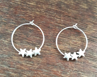 Small Silver Star Celestial Hoop Earrings