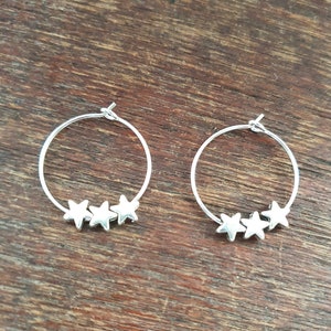 Small Silver Star Celestial Hoop Earrings