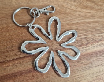 Silber Farbe Abstrakte Blume Schlüsselring mit Clip