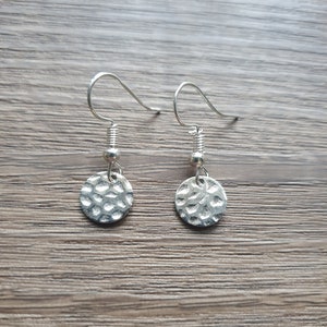 Silver Plated Tiny Hammered Disc Drop Earrings