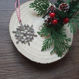 Christmas Hanging Silver Snowflake Tree Decoration Red And White String