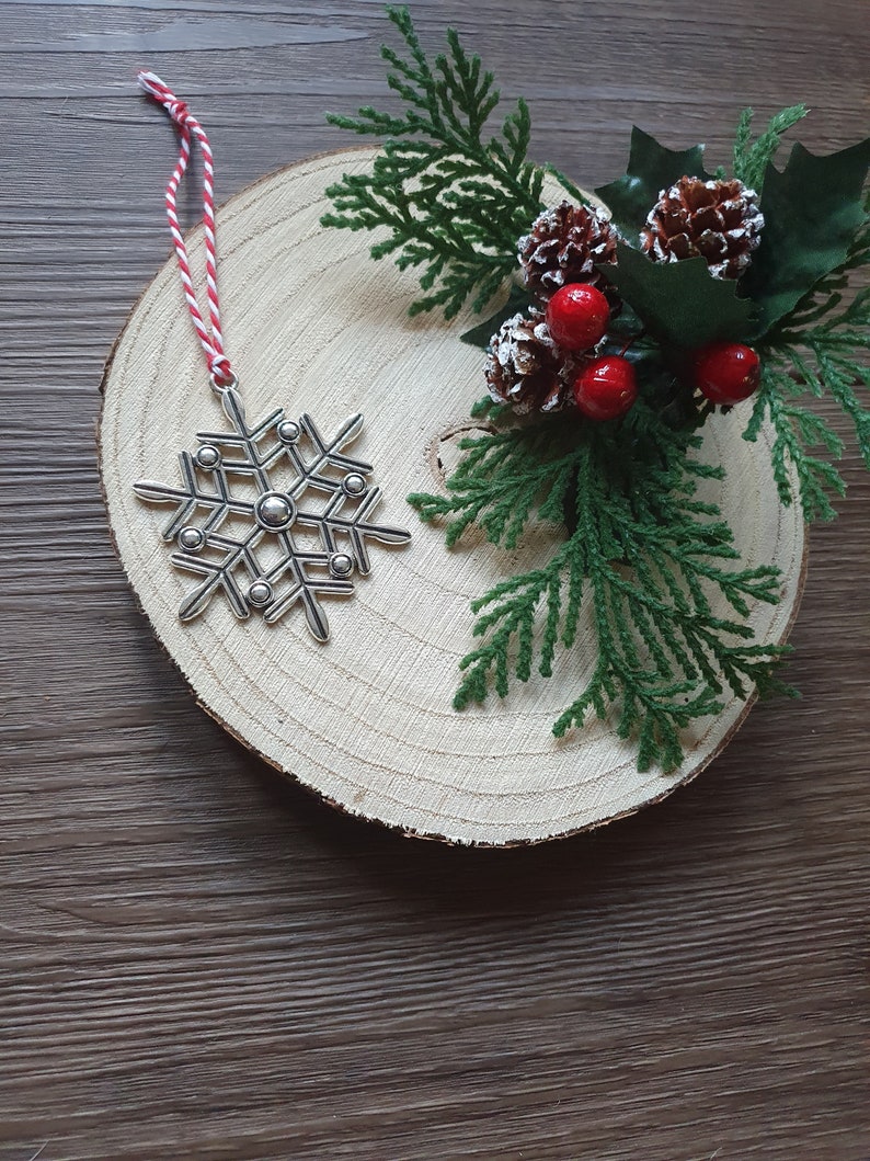 Christmas Hanging Silver Snowflake Tree Decoration Red And White String