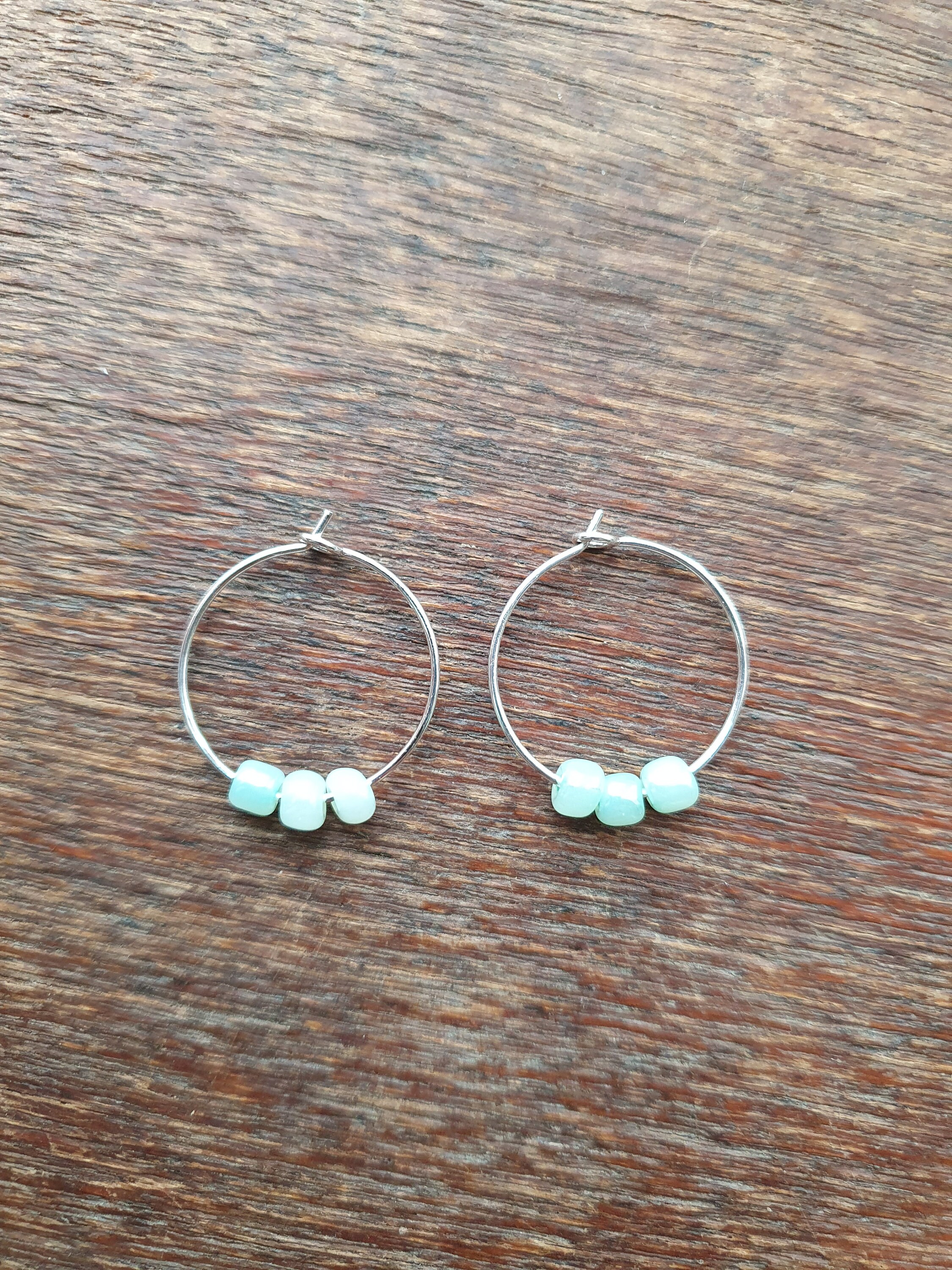 Small Pale Green Beaded Hoops Etsy