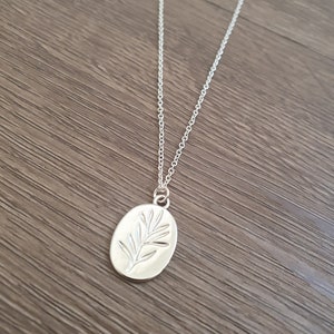 Silver Plated Plant Print Pendant Necklace