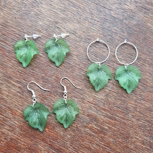 Green Frosted Lucite Maple Leaf Earrings - Hoop Earrings - Stud Drop Earrings - Drop Earrings