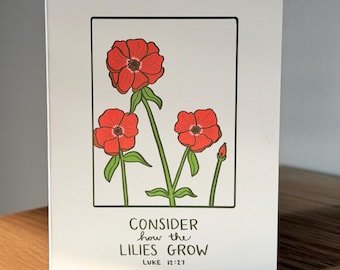 Consider the Lilies Greeting Card Luke 12:27 Encouragement, Comfort, Pioneer, New Assignment