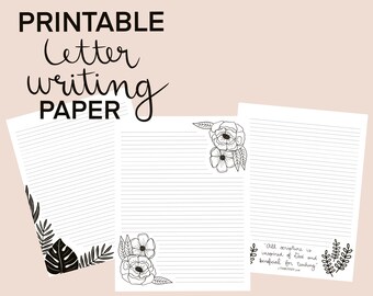 Black and White Printable Stationery Set // Letter Writing Paper // 8 Sheets