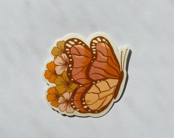 Warm Floral Butterfly Sticker // Waterproof & Weatherproof Vinyl Die Cut Sticker