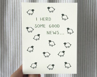 Tarjeta de felicitación con ovejas de buenas noticias, amistad, casa nueva, nuevo trabajo, graduación, compromiso, bebé recién nacido, felicitaciones