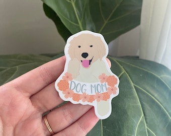Dog Mom Weatherproof Sticker // Golden Retriever Puppy