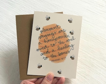 Honey Bee Greeting Card Proverbs 16:24 // Thank you // Friendship // Comfort // Love