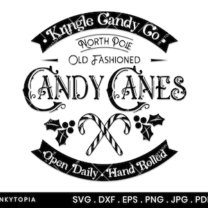 Kringle Candy Cane SVG | Vintage Christmas Sign Svg, Dxf, Eps,and Png cut files for Cricut, Silhouette, & Glowforge | Digital Download