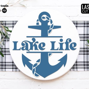 Seeleben SVG | Anker SVG, PDF, Maritimes Rundes Holzschild für SommerDeko, Laser cut Datei für Glowforge | Digitaler Download