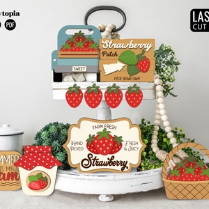 fraise SVG | Plateau à plusieurs niveaux d’été, décoration de maison de ferme, fichier de découpe laser Glowforge | PDF Téléchargement numérique