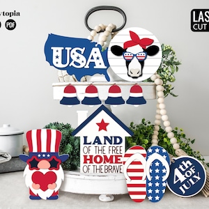 4 juillet Svg | Plateau à plusieurs niveaux patriotique SVG | Décoration d'intérieur pour le jour de l'indépendance | Fichier de découpe laser Glowforge | Téléchargement numérique PDF