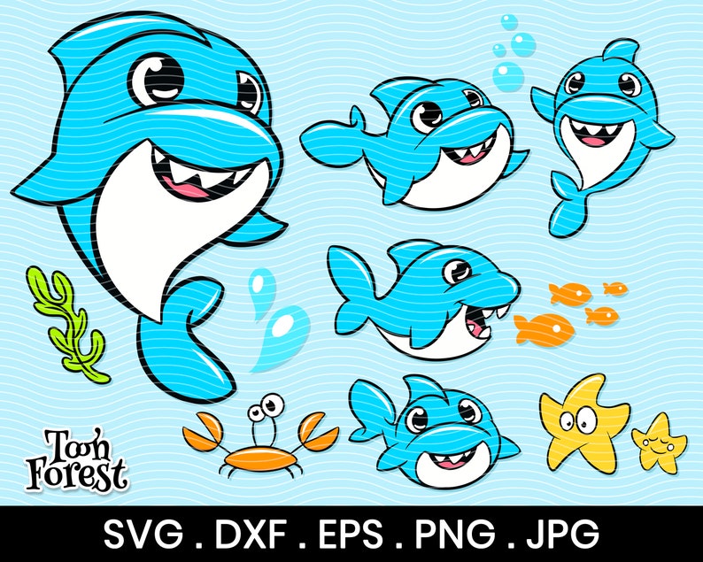 Download Cartoon baby shark SVG DXF EPS and Png cut files bundle ...