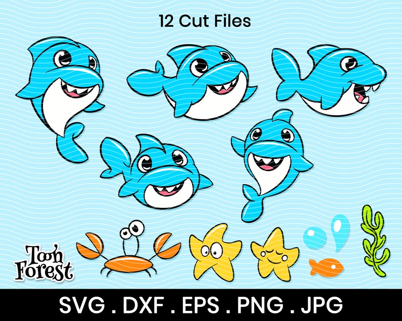 Download Cartoon baby shark SVG DXF EPS and Png cut files bundle ...