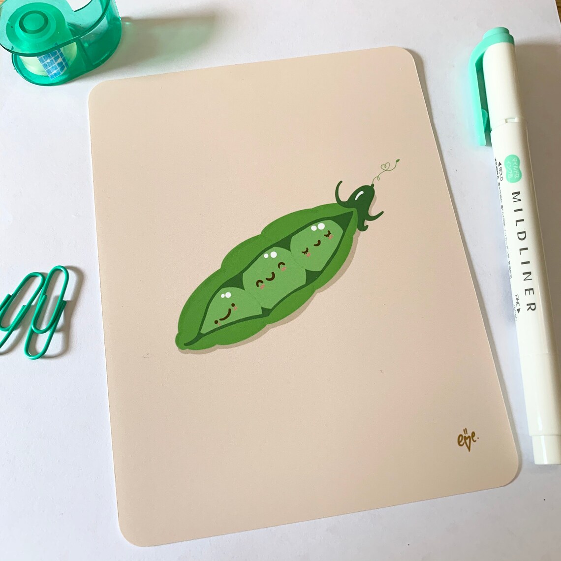 Kawaii Peas in a Pod Art Print Kawaii Illustration Cute Etsy
