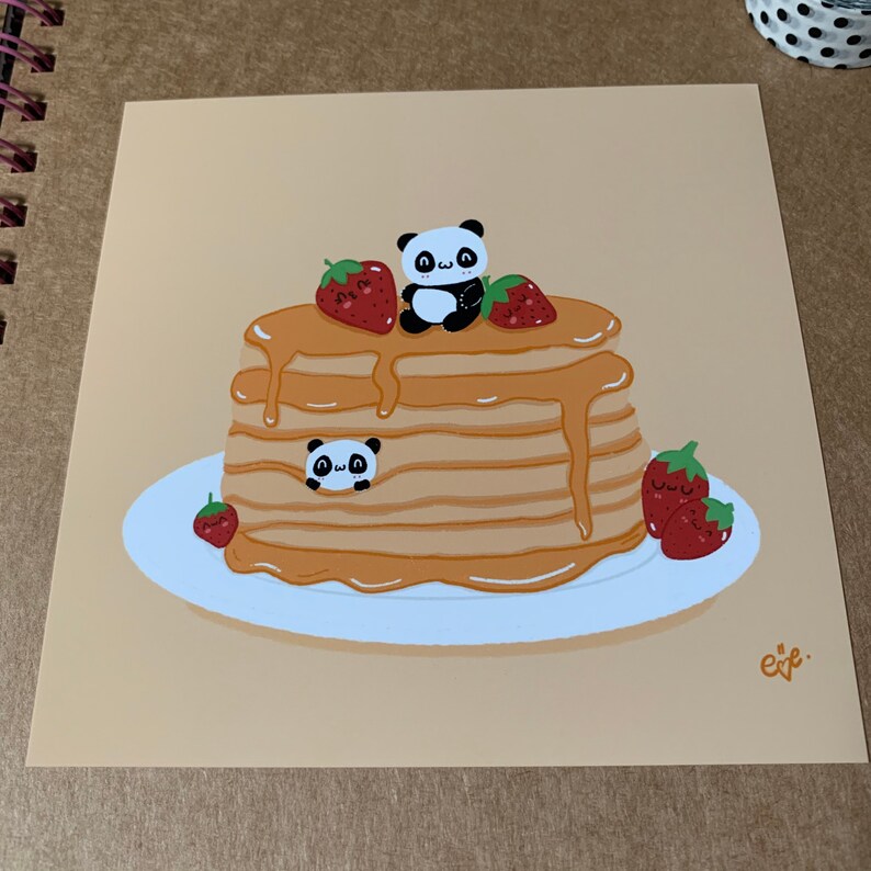 Kawaii Panda Pancakes Art Print 5x5 Mini Art Print Kawaii Etsy