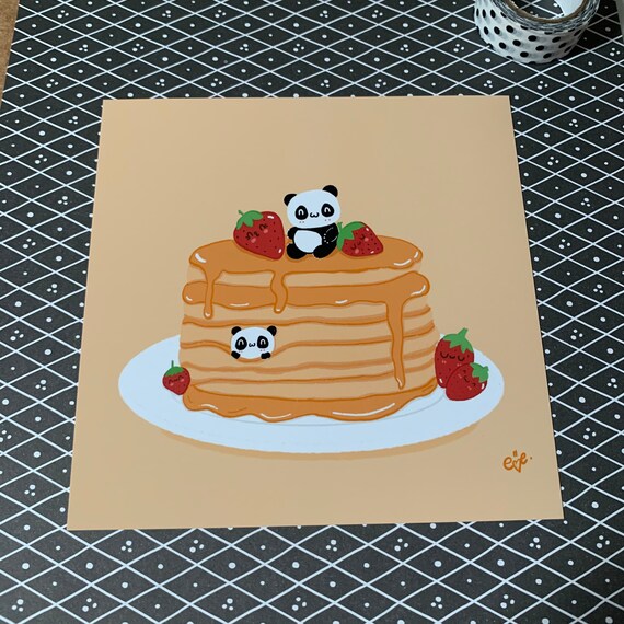 Kawaii Panda Pancakes Art Print 5x5 Mini Art Print Kawaii Etsy