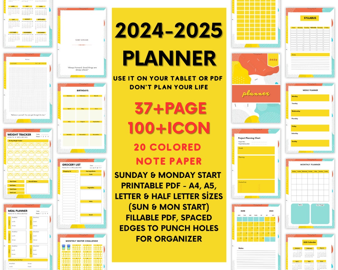 Digital Color Themed Planner 20242025 Planner Personal Etsy