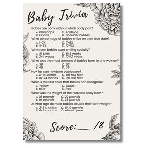 Neutral Baby Shower Trivia Game (printable Download With Answer Key) - Etsy