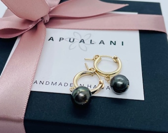 Tahitian Pearl Huggies 14KGF Earrings