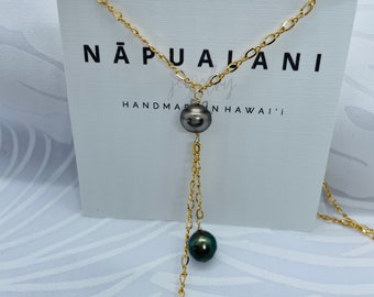 3 Colored Tahitian Pearl Drop Lariat Necklace