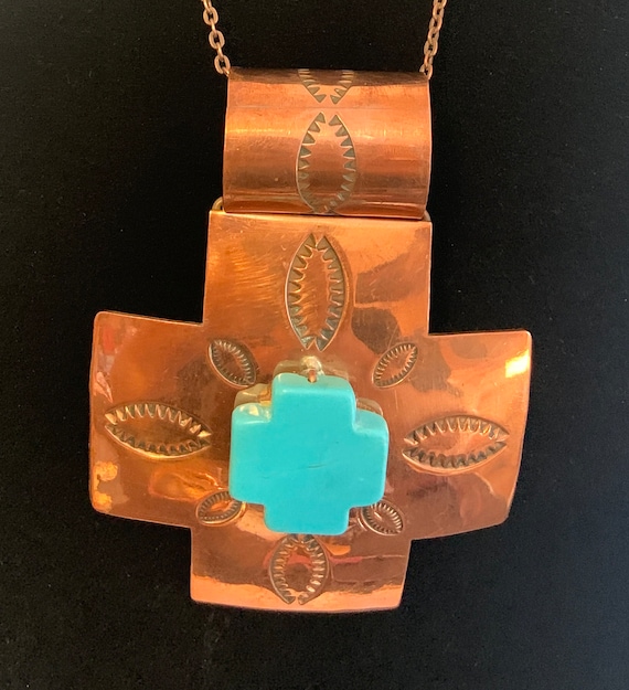 Southwest Navajo statement copper and turquoise n… - image 1
