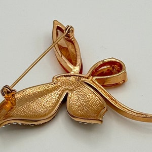 gold tone and amber tone rhinestones and crystal dragonfly brooch. zdjęcie 3