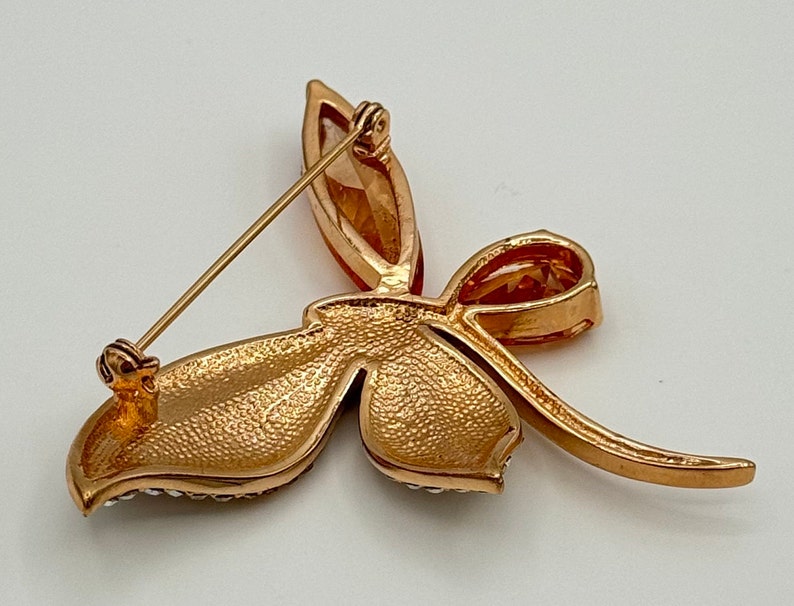 gold tone and amber tone rhinestones and crystal dragonfly brooch. zdjęcie 3