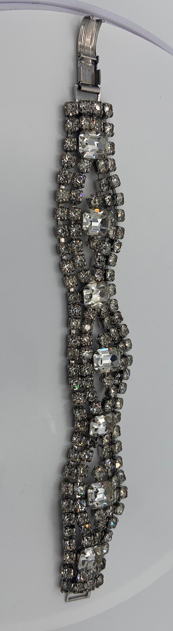 Vintage glitzy silver tone clear rhinestones brac… - image 8