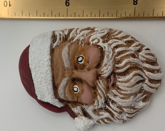 Clay painted Santa Claus face pin