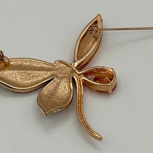 gold tone and amber tone rhinestones and crystal dragonfly brooch. zdjęcie 2