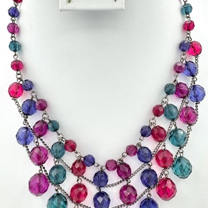 Multi colored  blue, green purple acrylic beaded necklace.