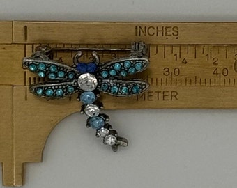 Blue and clear stone dragonfly brooch