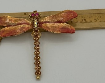 Beautiful vintage gold orange tone dragonfly