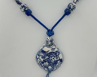 Vintage blue dragon design necklace