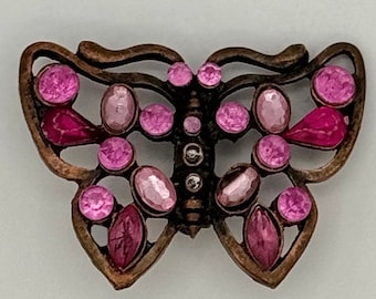 Pink rhinestone butterfly brooch