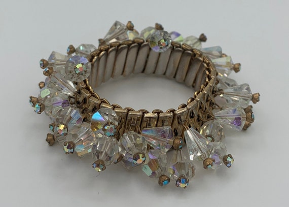 Dazzling vintage AB stretch gold tone bracelet - image 4