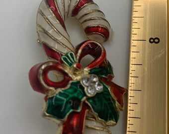 Vintage non magnetic Christmas candy cane brooch