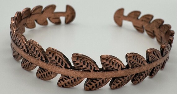 Copper cuff leaf shaped bracelet - image 2