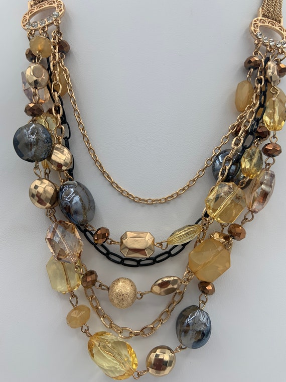 Elegant vintage gold tone multilayered necklace