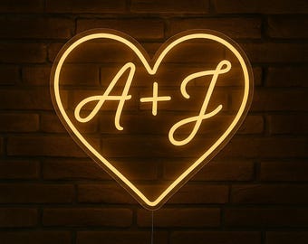 Wedding Initials Neon Sign, Heart shape with letters. Love Neon Sign, Wedding Neon Sign, Couple Gift Ideas, Neon Sign Wedding